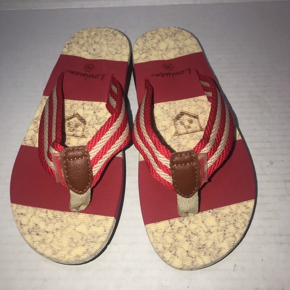 LOULUEN Flip Flop Thong Sandals Red  Tan Womens Sz 5.5 / 36 Beach Slip On NWOT - Picture 2 of 9